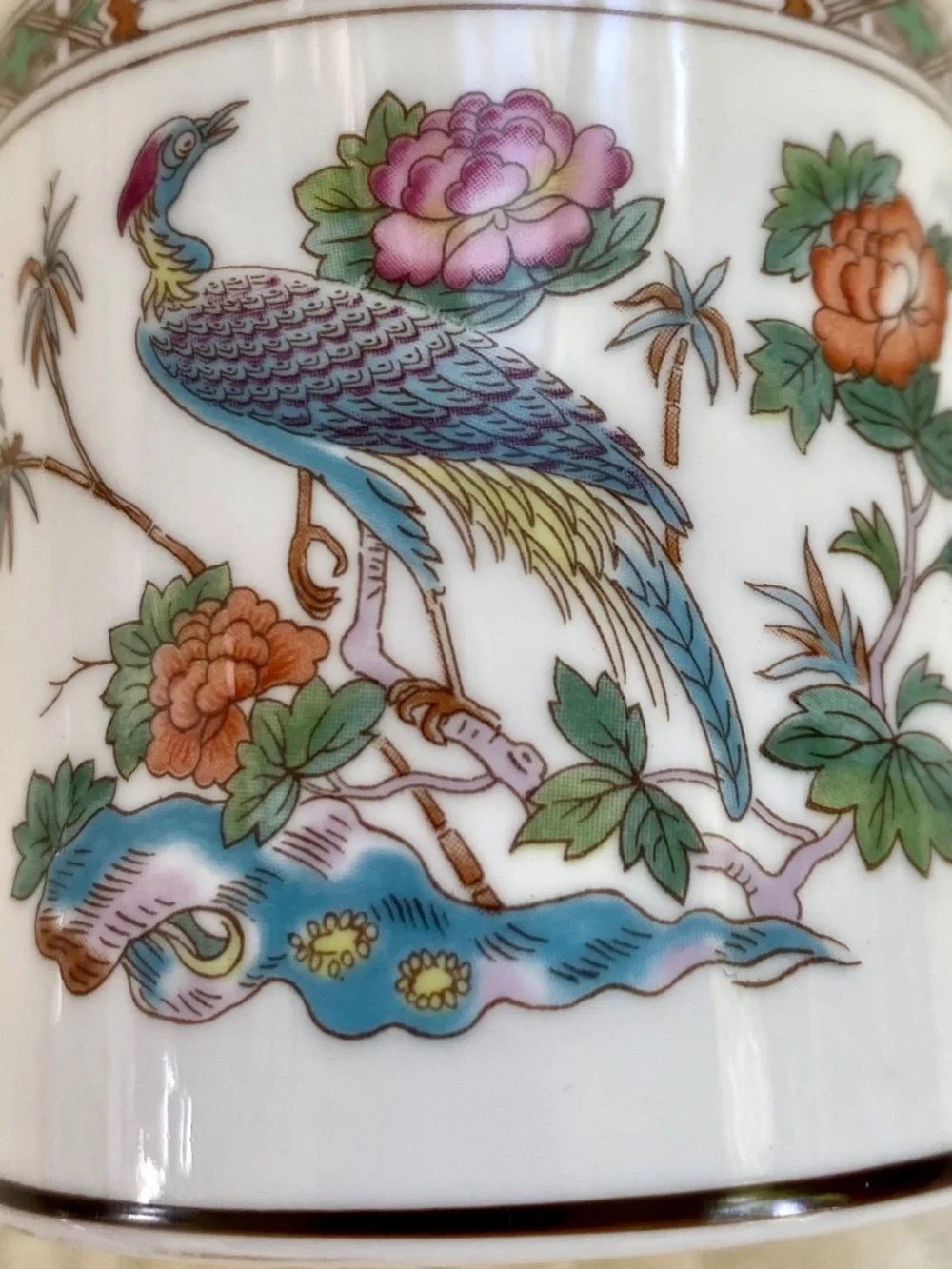 Wedgwood Bone China Coffee Cups. English Kutani Crane Espresso Set of 3. New.